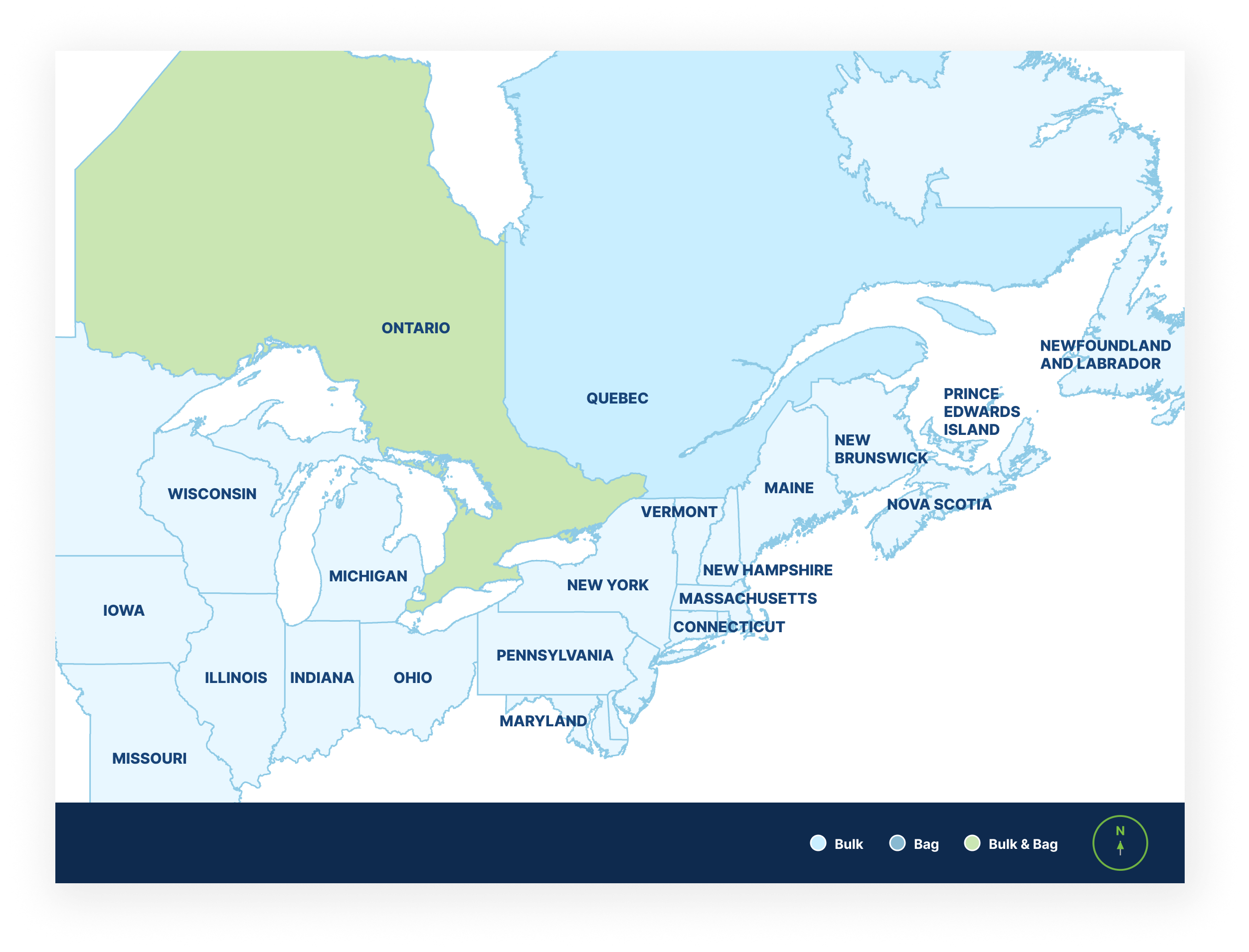 Map showing where St Marys Type GULb-S Cement is available across Ontario and Quebec.