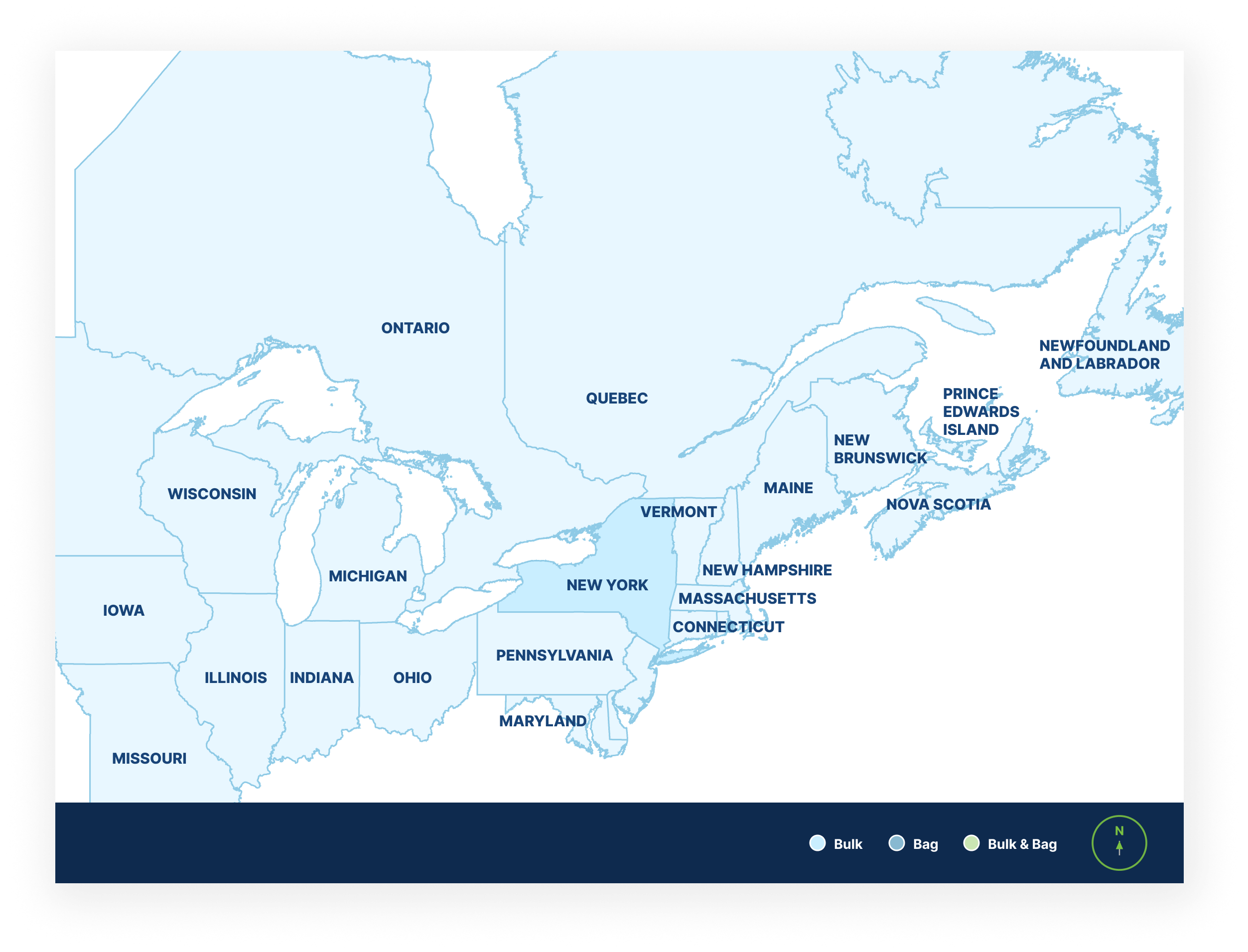 Map showing where St Marys Type I or II Cement is available across New York.