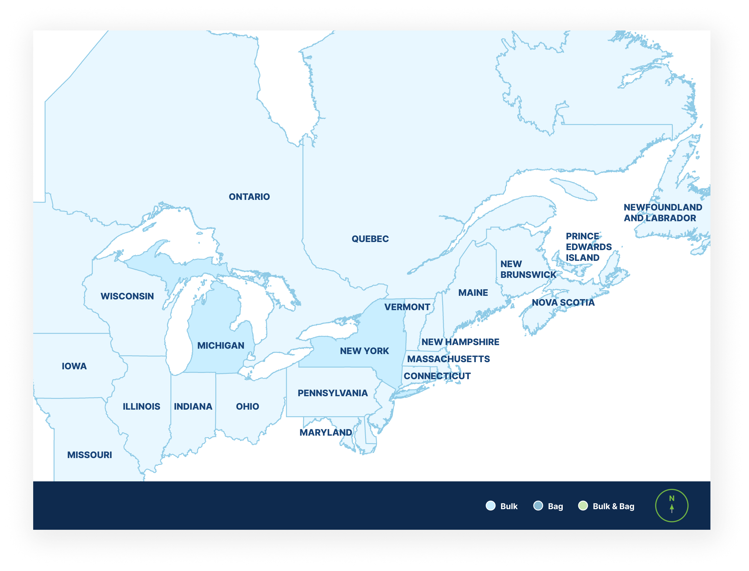Map showing where St Marys Type IS Cement is available across New York and Michigan.