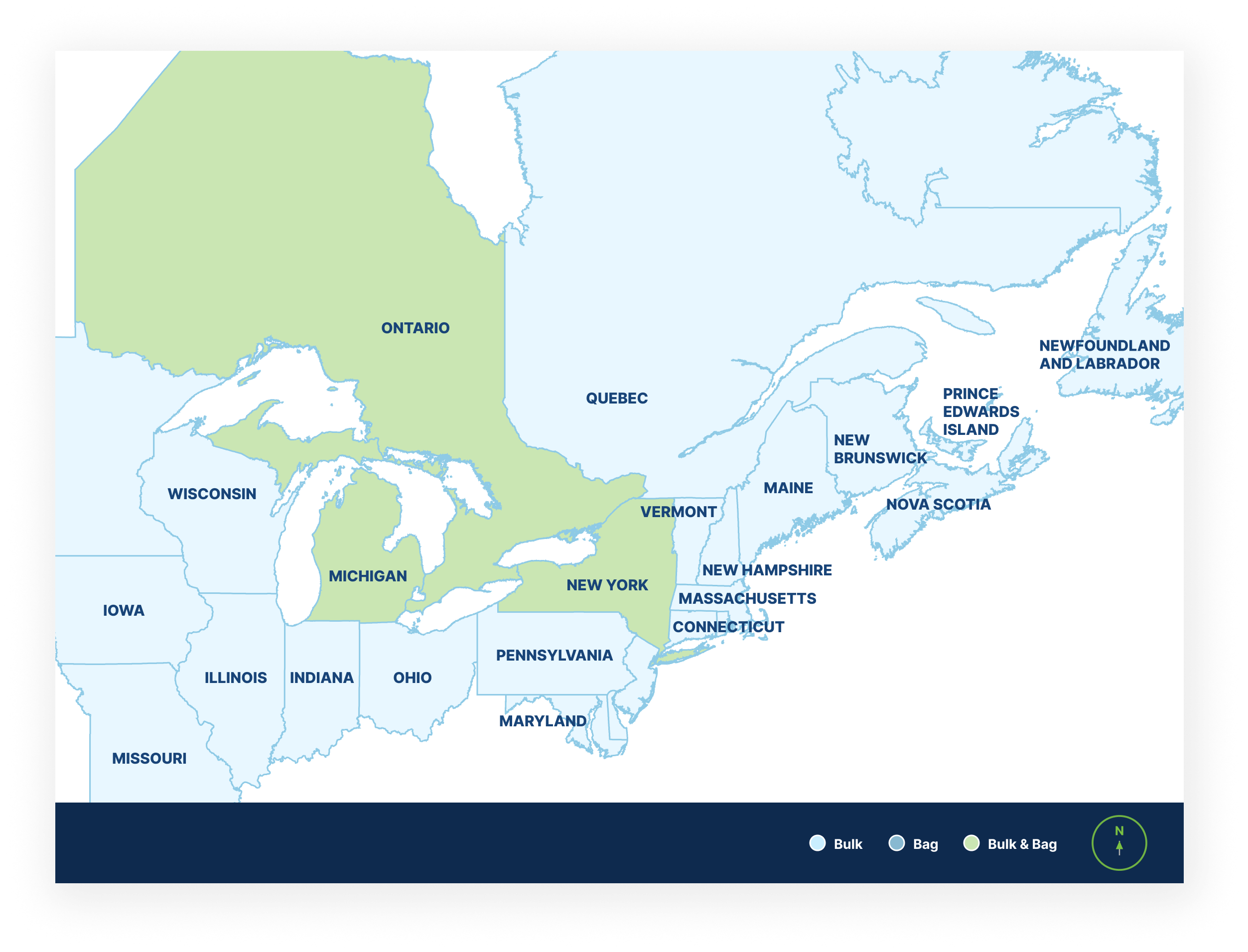 Map showing where St Marys Type S Masonry Cement is available across eastern Canada and the northeastern and midwestern United States.